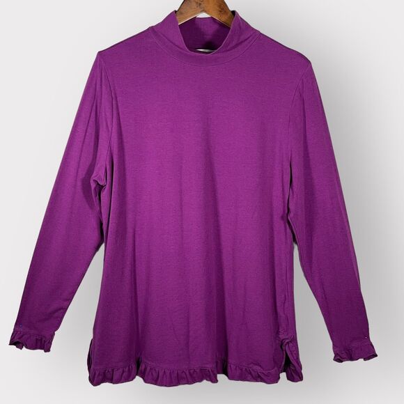 Isaac Mizrahi Live! Tunic Top Women‎ L Purple Mock Neck Knit Ruffle Hem - Picture 1 of 15